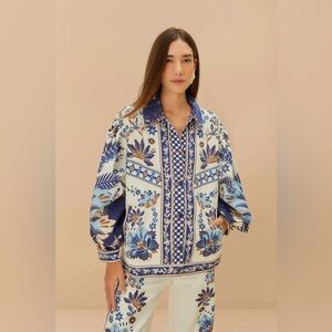 FARM Rio Navy and White Floral-Print Button-Down Shirt